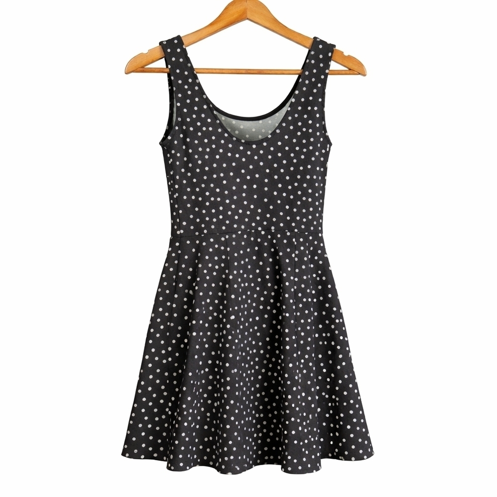 Polka Dot Sleeveless Black A Line Dress Cute Casual Mini Size Xsmall Small - Picture 3 of 5